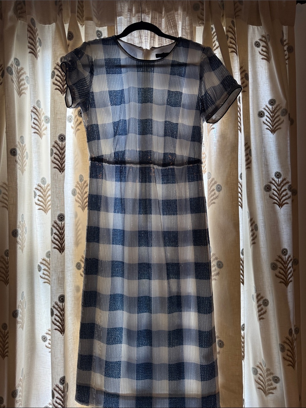J.Crew Blue and White Check Sequin Midi Dress